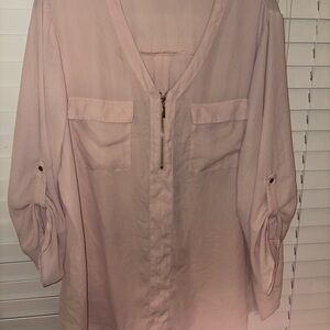 Elegant Blush Zip-Front Blouse